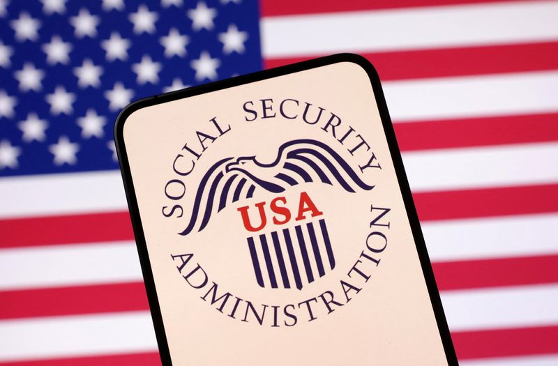FILE PHOTO: United States Social Security Administration logo and U.S. flag are seen in this illustration taken April 23, 2025. REUTERS/Dado Ruvic/Illustration
