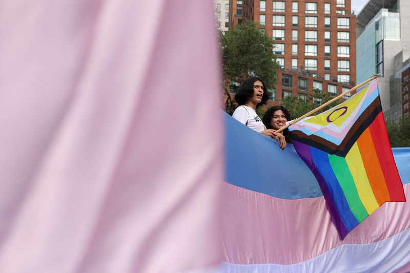 People gather in Union Square after the U.S. Supreme Court upheld a Tennessee law banning some medical care for transgender youths in New York City, U.S., June 18, 2025. REUTERS/Kylie Cooper     TPX IMAGES OF THE DAY