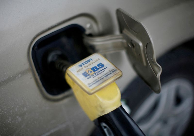FILE PHOTO: Ethanol fuel is shown being pumped into a vehicle at a gas station selling alternative fuels in the town of Nevada, Iowa, December 6, 2007. REUTERS/Jason Reed/File Photo