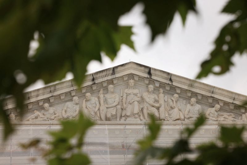FILE PHOTO: A general view of the U.S. Supreme Court after the court upholds a Republican-backed ban in Tennessee on gender-affirming medical care for transgender minors in Washington, D.C., U.S., June 18, 2025. REUTERS/Kevin Mohatt/File Photo
