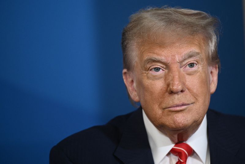 US President Donald Trump looks on during a meeting with NATO Secretary General Mark Rutte at the NATO summit of heads of state and government in The Hague, Netherlands June 25, 2025.   BRENDAN SMIALOWSKI/Pool via REUTERS