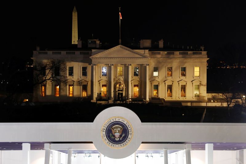 The presidential seal is seen in front of the White House on Pennsylvania Avenue before the Inauguration Day parade for U.S. President-elect Donald Trump in Washington, U.S., January 20, 2017.  REUTERS/Lucas Jackson