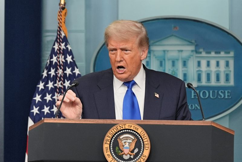 U.S. President Donald Trump speaks to the media, after the U.S. Supreme Court dealt a blow to the power of federal judges by restricting their ability to grant broad legal relief in cases as the justices acted in a legal fight over President Donald Trump's bid to limit birthright citizenship, in the Press Briefing Room at the White House in Washington D.C., June 27, 2025. REUTERS/Ken Cedeno