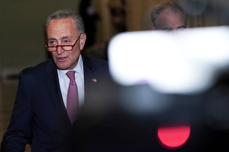 FILE PHOTO: U.S. Senate Minority Leader Chuck Schumer speaks to reporters after the weekly policy lunch in the U.S. Capitol in Washington, U.S., October 29, 2019. REUTERS/Sarah Silbiger/File Photo