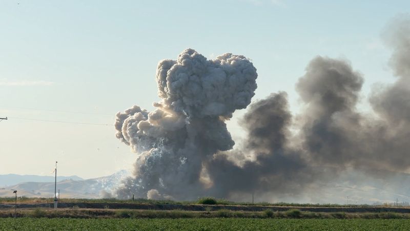 Clouds of smoke rise following explosions at a firework storage warehouse in Esparto, California, United States, July 1, 2025 in this screengrab taken from a social media video. Hudson Sheats/via REUTERS