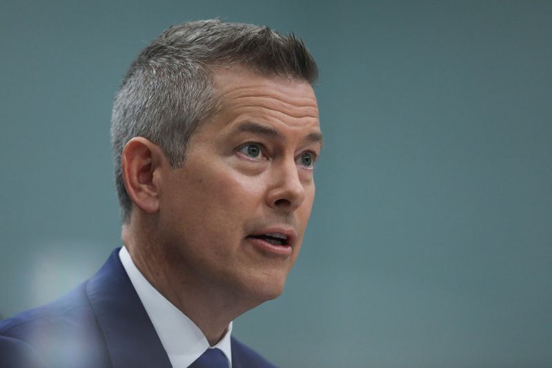 FILE PHOTO: U.S. Transportation Secretary Sean Duffy testifies before a House Appropriations Transportation, Housing and Urban Development, and Related Agencies Subcommittee hearing on the Department of Transportation budget, on Capitol Hill in Washington, D.C., U.S., May 14, 2025. REUTERS/Anna Rose Layden/File Photo