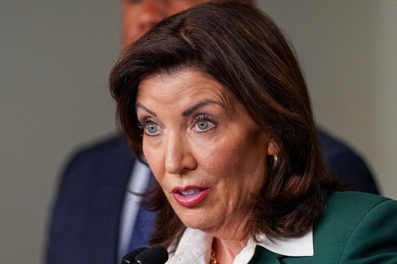 FILE PHOTO: New York Governor Kathy Hochul holds a press conference in New York, U.S., March 3, 2025. REUTERS/David Dee Delgado/File Photo