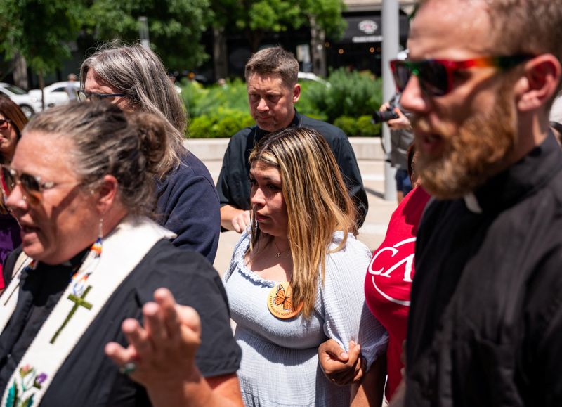Jennifer Vasquez Sura, wife of Kilmar Abrego Garcia, arrives at the federal court house where the judge will determine the conditions of his release in Nashville, Tennessee, U.S., July 16, 2025.  REUTERS/Seth Herald