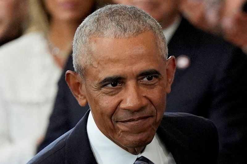 FILE PHOTO: Former U.S. President Barack Obama attends the 60th Presidential Inauguration in the Rotunda of the U.S. Capitol in Washington, Monday, Jan. 20, 2025. Julia Demaree Nikhinson/Pool via REUTERS/File Photo