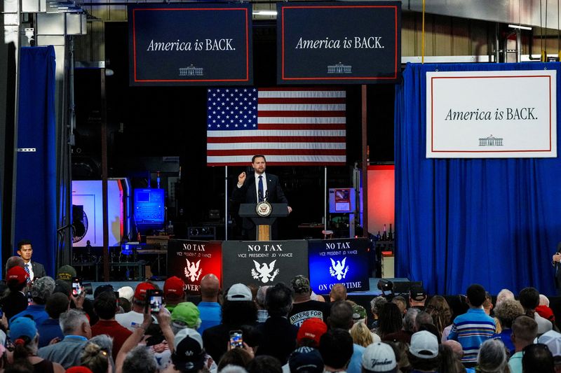 FILE PHOTO: U.S. Vice President JD Vance speaks about the "One Big Beautiful Bill" law in West Pittston, Pennsylvania, U.S., July 16, 2025.  REUTERS/Eduardo Munoz/File Photo