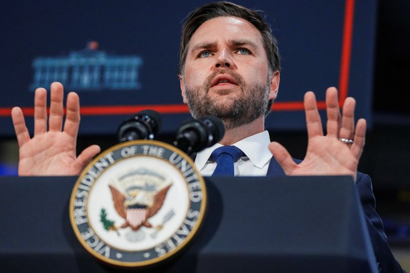 U.S. Vice President JD Vance speaks in West Pittston, Pennsylvania, U.S., July 16, 2025.  REUTERS/Eduardo Munoz/File Photo