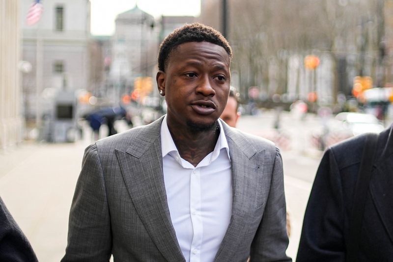 Terry Rozier, a guard with the NBA's Miami Heat, arrives at the Brooklyn Federal courthouse, to enter a plea in a criminal case alleging he shared non-public information with sports bettors ahead of games, in Brooklyn, New York, U.S., December 8, 2025. REUTERS/Eduardo Munoz