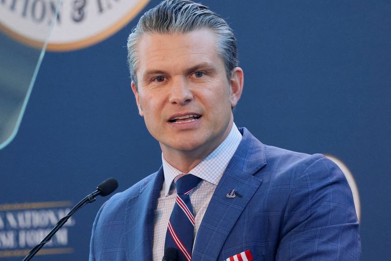 FILE PHOTO: U.S. Secretary of Defense Pete Hegseth speaks during the Reagan National Defense Forum at the Ronald Reagan Presidential Library in Simi Valley, California, U.S., December 6, 2025. REUTERS/Jonathan Alcorn/File Photo