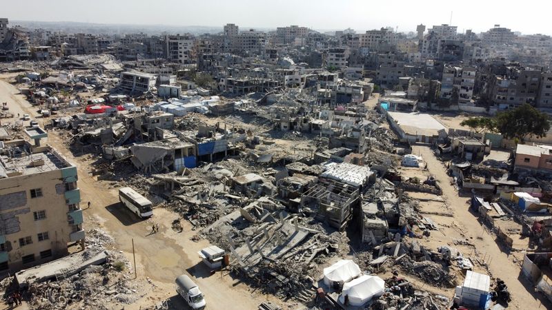 A drone view of damaged buildings, including the mental health hospital, amid a ceasefire between Israel and Hamas, in Gaza City, October 27, 2025. REUTERS/Dawoud Abu Alkas