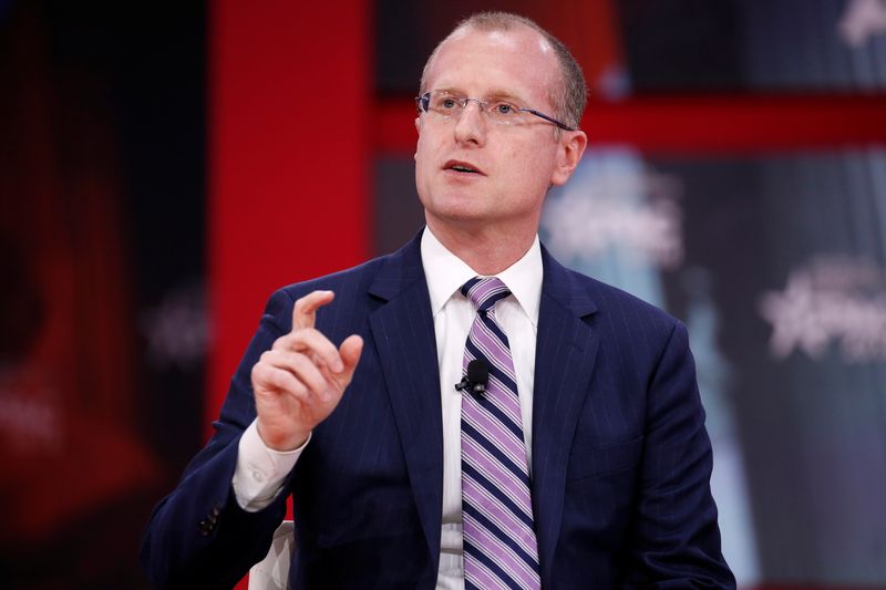Commissioner Brendan Carr of the Federal Communications Commission speaks at the Conservative Political Action Conference (CPAC) at National Harbor, Maryland, U.S., February 23, 2018.      REUTERS/Joshua Roberts