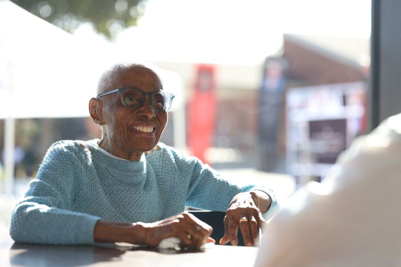 Edith Renfrow Smith smiles on the day of the Grinnell College's dedication celebration of Renfrow Hall, named in her honor, in Grinnell, Iowa, U.S., September 28, 2024. Justin Hayworth, Grinnell College/Handout via REUTERS