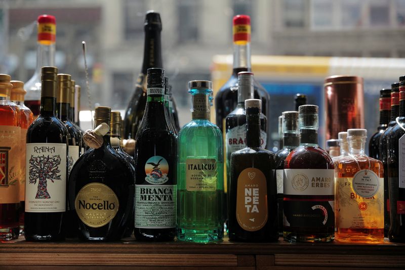 Liquors are displayed at a store in New York City, U.S., April 9, 2025. REUTERS/Jeenah Moon