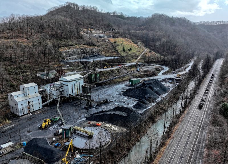 A drone view shows a coal preparation plant outside of Welch, West Virginia, March 16, 2025. REUTERS/Evelyn Hockstein