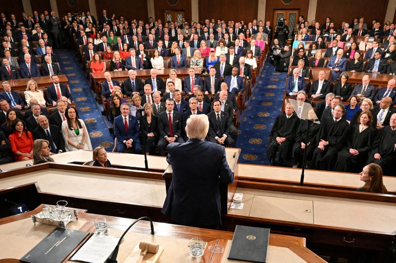 FILE PHOTO: US President Donald Trump speaks during an address to a joint session of Congress at the US Capitol in Washington, DC, on March 4, 2025.     MANDEL NGAN/Pool via REUTERS/File Photo