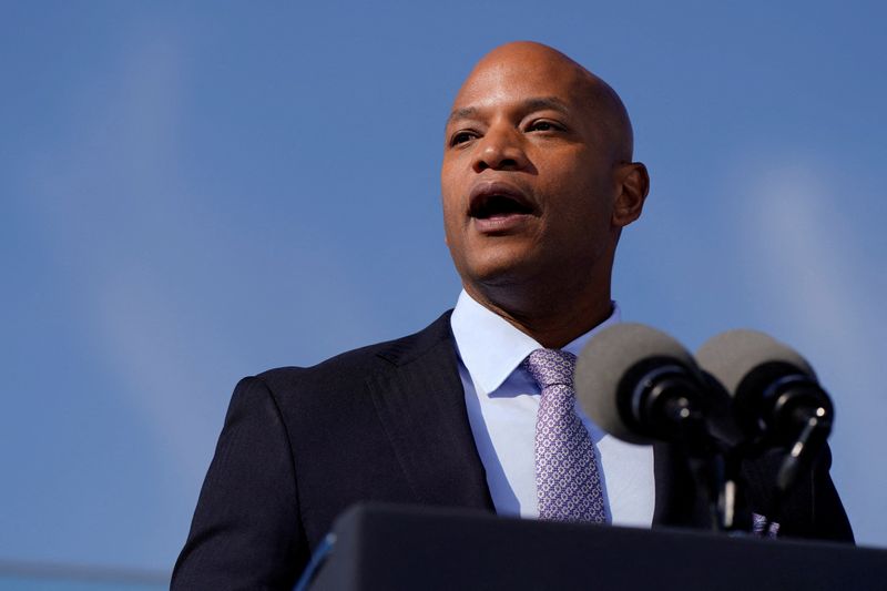 FILE PHOTO: Maryland Governor Wes Moore speaks on the day U.S. President Joe Biden visits to Dundalk Marine Terminal in Baltimore, Maryland, U.S., October 29, 2024. REUTERS/Elizabeth Frantz/File Photo
