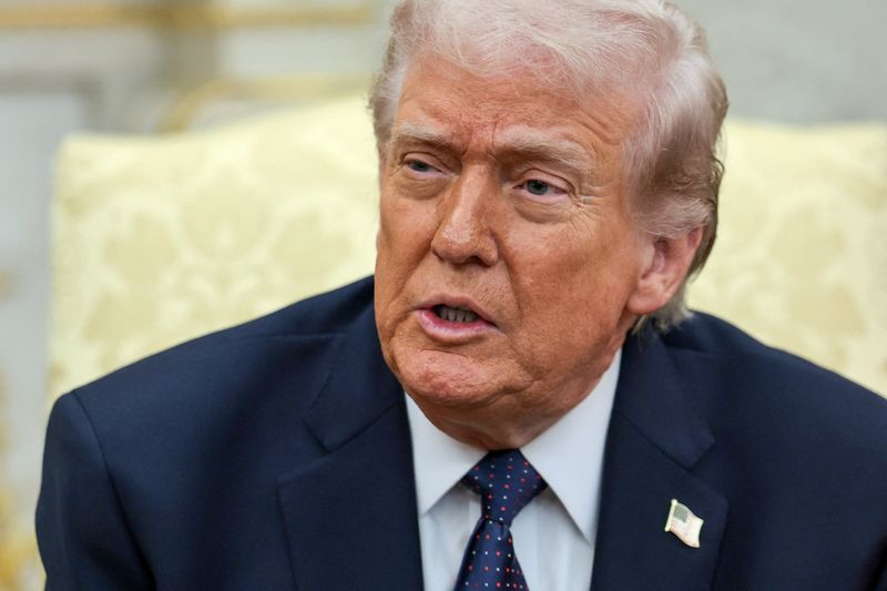 U.S. President Donald Trump speaks as he meets with German Chancellor Friedrich Merz (not pictured) in the Oval Office at the White House in Washington, D.C., U.S., March 3, 2026. REUTERS/Jonathan Ernst