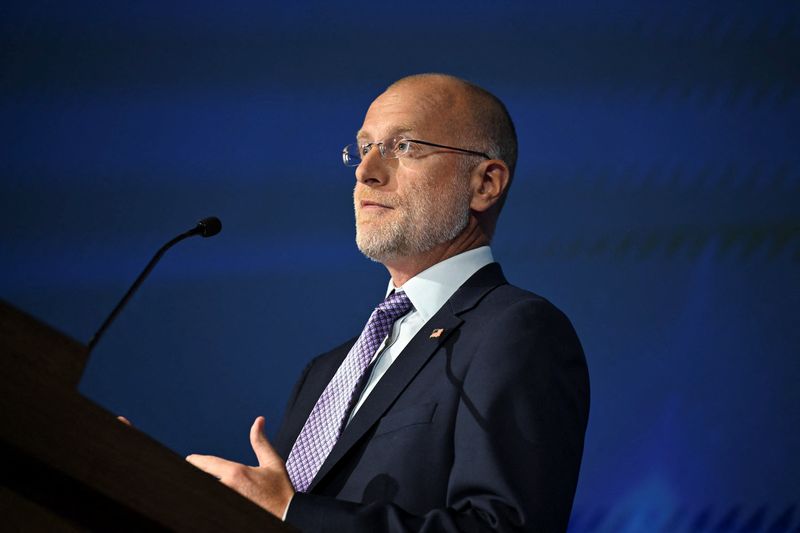 FILE PHOTO: Federal Communications Commission  (FCC) Chair Brendan Carr speaks during the U.S. Chamber of Commerce 2025 Global Aerospace Summit in Washington, D.C., U.S., September 9, 2025. REUTERS/Annabelle Gordon/File Photo