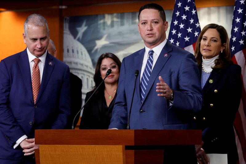 FILE PHOTO: U.S. Representative Tony Gonzales (R-TX) and other members of the House Hispanic Conference hold a news conference on Capitol Hill in Washington, U.S. February 1, 2023.  REUTERS/Jonathan Ernst/File Photo