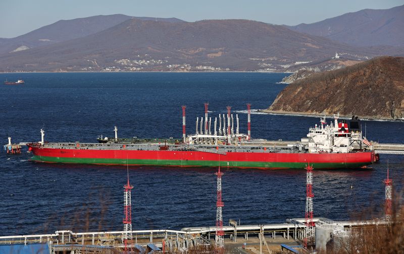 FILE PHOTO: Suez Fury crude oil tanker is seen anchored at the terminal Kozmino in Nakhodka Bay near the port city of Nakhodka, Russia, December 4, 2022. REUTERS/Tatiana Meel/File Photo