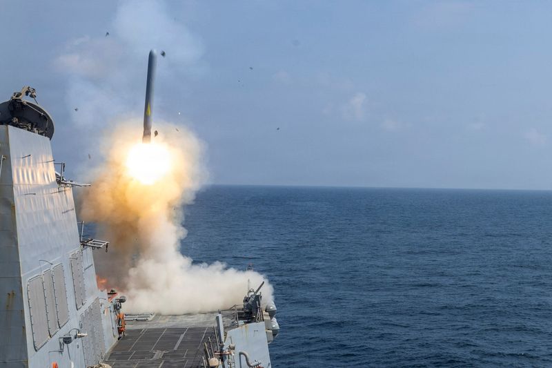 The U.S. Navy Arleigh Burke-class guided-missile destroyer USS Delbert D. Black fires a Tomahawk Land Attack Missile (TLAM) in support of the Operation Epic Fury attack on Iran from an undisclosed location February 28, 2026. U.S. Navy/Handout via REUTERS THIS IMAGE HAS BEEN SUPPLIED BY A THIRD PARTY