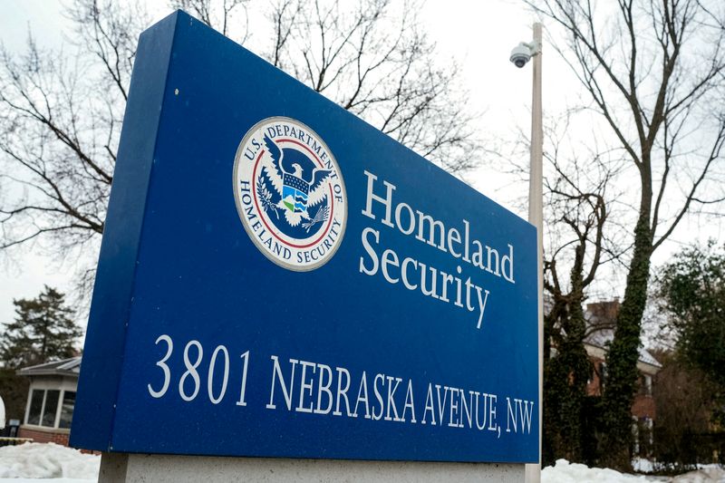 FILE PHOTO: A view of the sign in front of U.S. Homeland Security Department on Nebraska Avenue in Washington, D.C., U.S. February 15, 2026. REUTERS/Ken Cedeno/File Photo