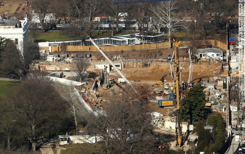 The construction of U.S.President Donald Trump's White House ballroom continues in Washington, D.C., U.S., January 12, 2026. REUTERS/Kevin Lamarque