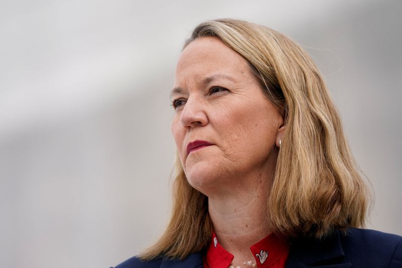 Arizona's Attorney General Kris Mayes looks on outside the U.S. Supreme Court in Washington, D.C., U.S., November 5, 2025. REUTERS/Nathan Howard