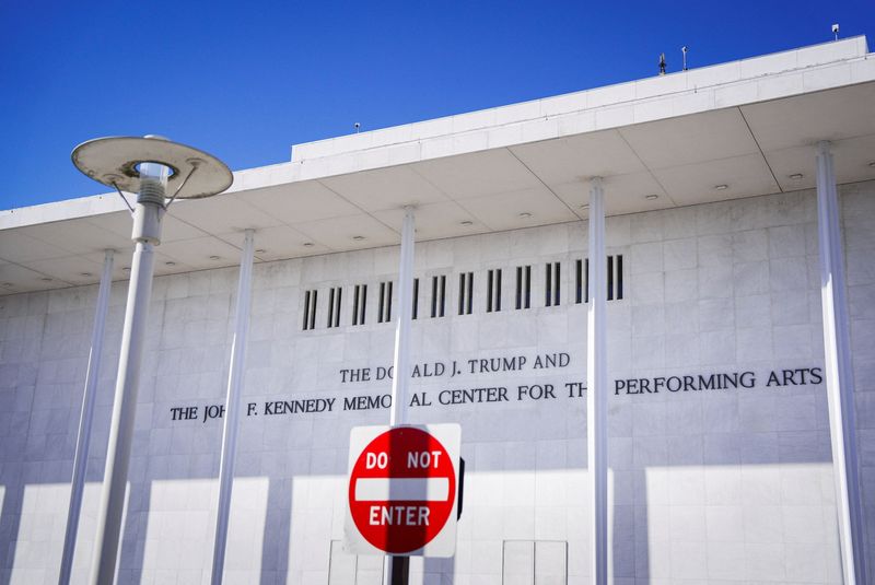 The John F. Kennedy Memorial Center for the Performing Arts, renamed The Donald J. Trump and The John F. Kennedy Memorial Center for the Performing Arts, by the Trump administration, stands after U.S. President Donald Trump said he planned to close the Kennedy Center for two years for reconstruction starting in July, in Washington, D.C., U.S., February 2, 2026. REUTERS/Al Drago