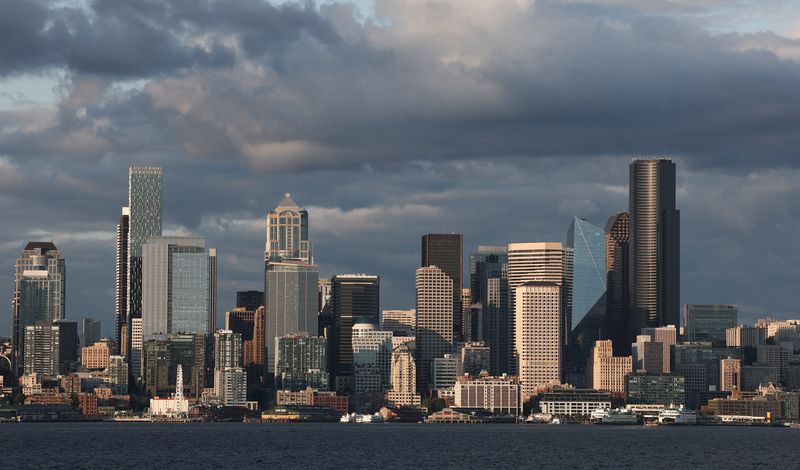 A general view of the Seattle skyline during sunset, Washington, U.S. June 18, 2025. REUTERS/Agustin Marcarian