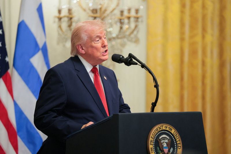 U.S. President Donald Trump delivers remarks at a celebration in honor of Greek Independence Day in the East Room at the White House in Washington, D.C., U.S., March 26, 2026. REUTERS/Kylie Cooper