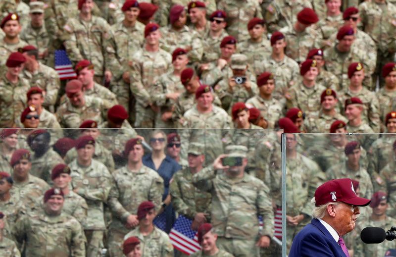 FILE PHOTO: U.S. President Donald Trump delivers remarks during a rally in Fort Bragg, North Carolina, U.S., June 10, 2025. REUTERS/Evelyn Hockstein/File Photo