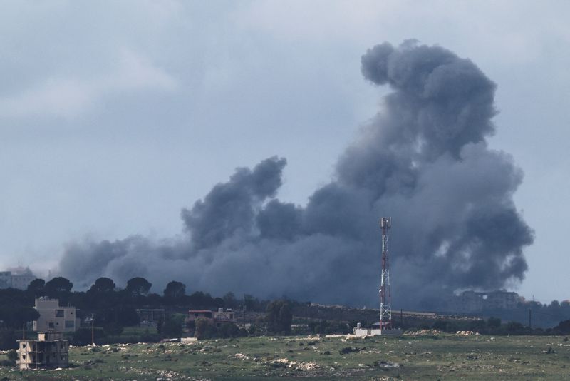 Smoke rises from Lebanon following a strike, as seen from the Israeli side of the border, in northern Israel, April 10, 2026. REUTERS/Amir Cohen