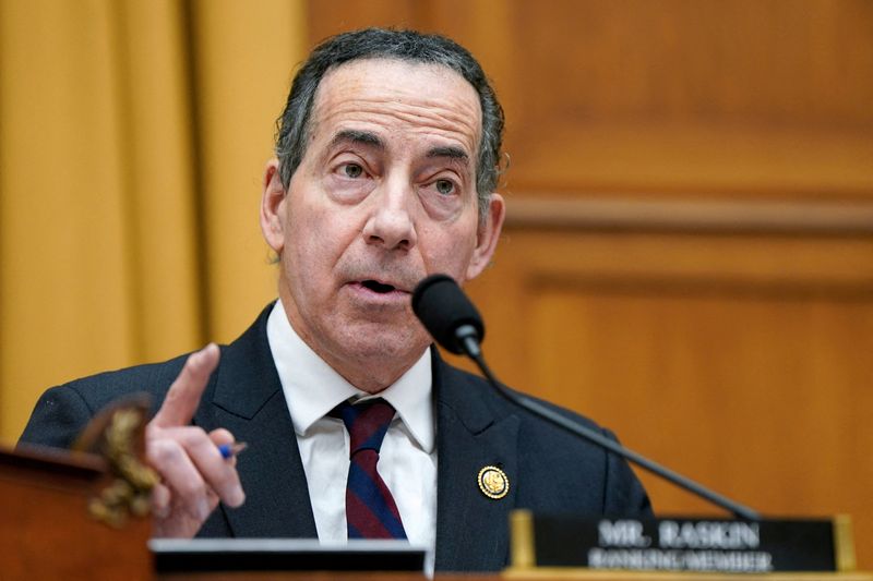 FILE PHOTO: U.S. House Judiciary Committee Ranking Member Jamie Raskin (D-MD) speaks at a House Judiciary Committee hearing on "Oversight of the Department of Homeland Security" on the day U.S. Homeland Security Secretary Kristi Noem testifies, on Capitol Hill in Washington, D.C., U.S., March 4, 2026. REUTERS/Elizabeth Frantz/File Photo