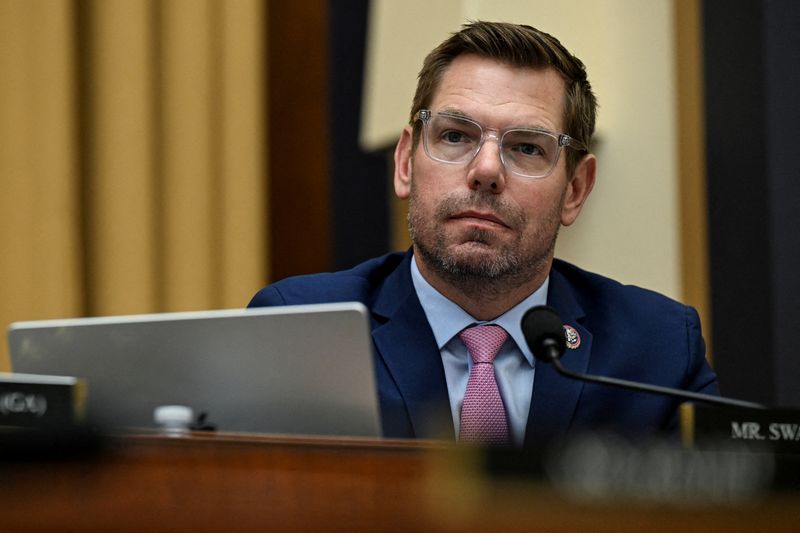 FILE PHOTO: U.S. Representative Eric Swalwell (D-CA) attends a House Judiciary Committee hearing with FBI Director Kash Patel (not pictured), on Capitol Hill in Washington, D.C., U.S., September 17, 2025. REUTERS/Annabelle Gordon/File Photo