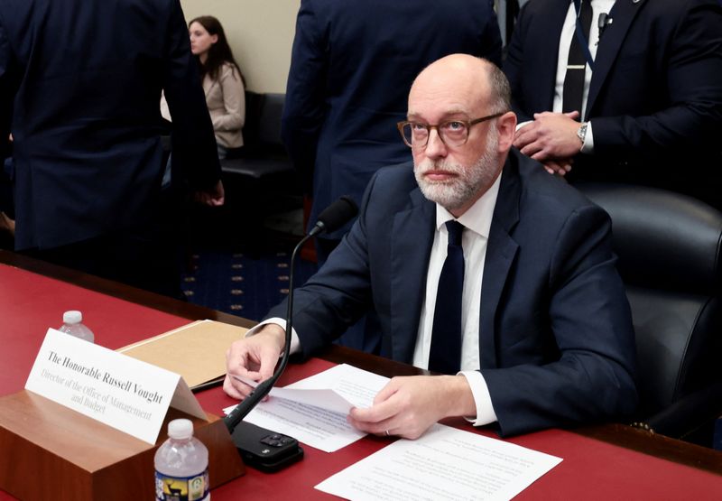 Office of Management and Budget (OMB) Director Russell Vought appears before House Budget Committee hearing on the Trump administration's 2027 budget request, on Capitol Hill in Washington, D.C., U.S., April 15, 2026. REUTERS/Evelyn Hockstein