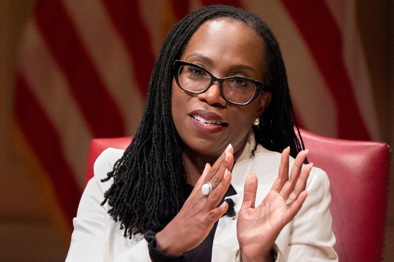 FILE PHOTO: Supreme Court Justice Ketanji Brown Jackson speaks to the 2025 Supreme Court Fellows Program, Thursday, Feb. 13, 2025, at the Library of Congress in Washington, D.C., U.S.     Jacquelyn Martin/Pool via REUTERS/File Photo
