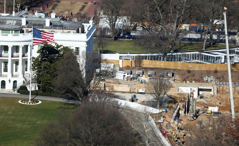 FILE PHOTO: The construction of U.S.President Donald Trump's White House ballroom continues in Washington, D.C., U.S., January 12, 2026. REUTERS/Kevin Lamarque/File Photo