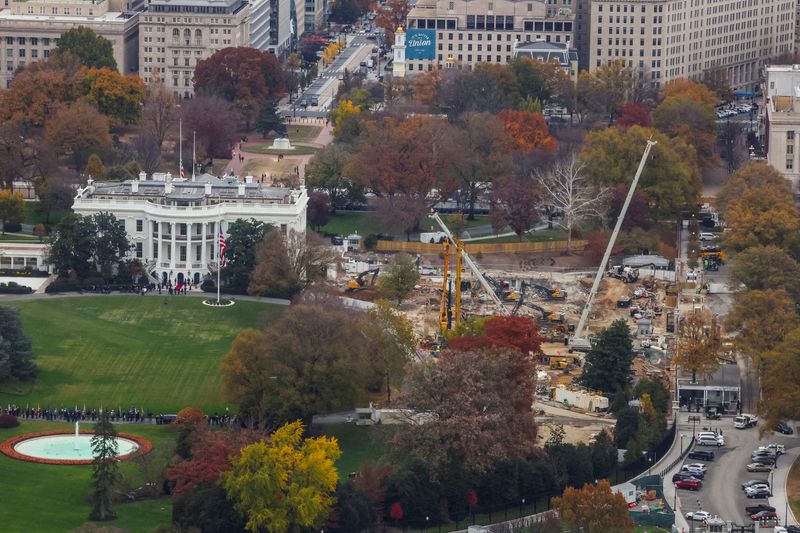 FILE PHOTO: The demolition of the East Wing of the White House during construction of U.S. President Donald Trump’s proposed ballroom is seen from the reopened Washington Monument, following the longest shutdown of the government in Washington, D.C., U.S., November 15, 2025. REUTERS/ Jessica Koscielniak/File Photo