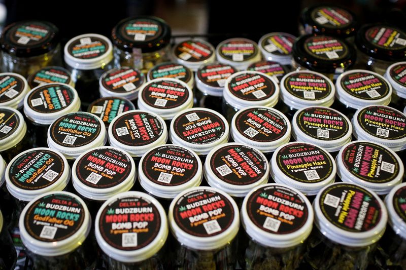 THC products for sale are displayed during the Cannadelic Miami expo, in Miami, Florida, U.S. February 5, 2022. REUTERS/Marco Bello