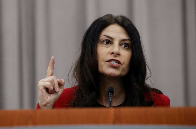 Michigan Attorney General Dana Nessel addresses the Michigan Democratic Party People's Town Hall in Warren, Michigan, U.S., March 29, 2025. REUTERS /Rebecca Cook