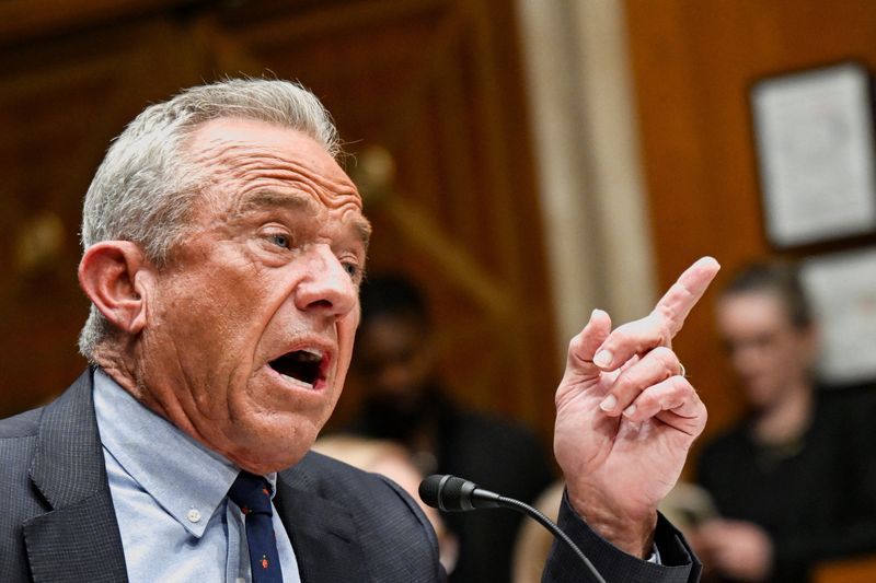 U.S. Health and Human Services (HHS) Secretary Robert F. Kennedy Jr. gestures as he testifies before a Senate Health, Education, Labor, and Pensions Committee hearing on U.S. President Donald Trump's budget request for the Department of Health and Human Services on Capitol Hill in Washington, D.C., U.S., April 22, 2026. REUTERS/Annabelle Gordon