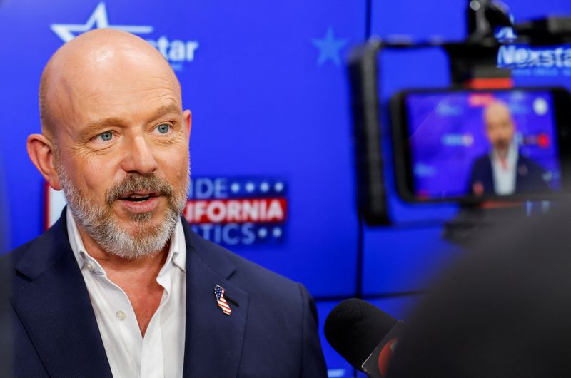 Former Fox News host Steve Hilton speaks to the press in the spin room after the California gubernatorial debate in San Francisco, California, U.S., April 22, 2026.  REUTERS/Fred Greaves