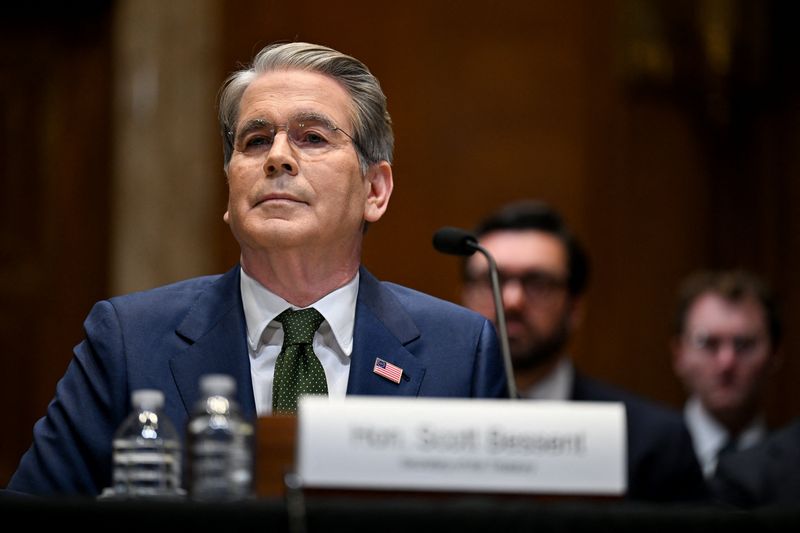 U.S. Treasury Secretary Scott Bessent attends a Senate Appropriations Financial Services and General Government Subcommittee hearing on President Trump's fiscal year 2027 budget request for the Department of the Treasury, on Capitol Hill in Washington, D.C., U.S., April 22, 2026. REUTERS/Annabelle Gordon