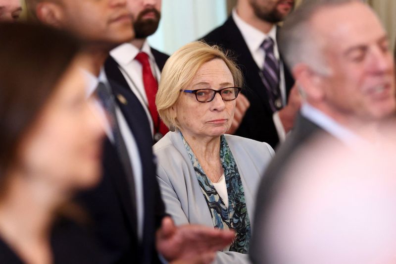 Maine Governor Janet Mills attends U.S. President Donald Trump's working breakfast with governors at the White House in Washington, D.C., U.S., February 20, 2026. REUTERS/Kevin Lamarque/File Photo