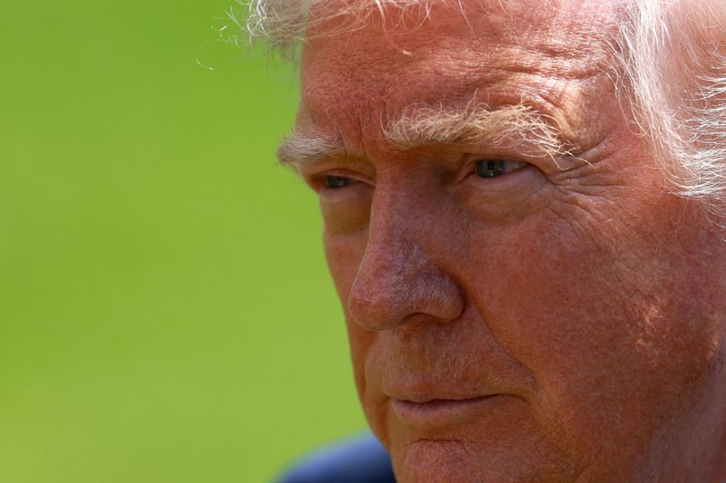 FILE PHOTO: U.S. President Donald Trump looks on, as he departs the White House for Las Vegas, Nevada, in Washington, D.C., U.S., April 16, 2026. REUTERS/Jessica Koscielniak/File Photo